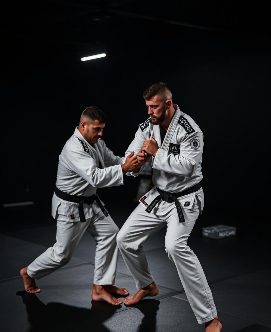 Aula de Jiu-Jitsu para adultos em Penha, treino de passagem de guarda